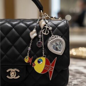 NEW LUXE BAG PURSE CHARM KEYCHAIN FOR Chanel LV Totes handbag Fish Charms